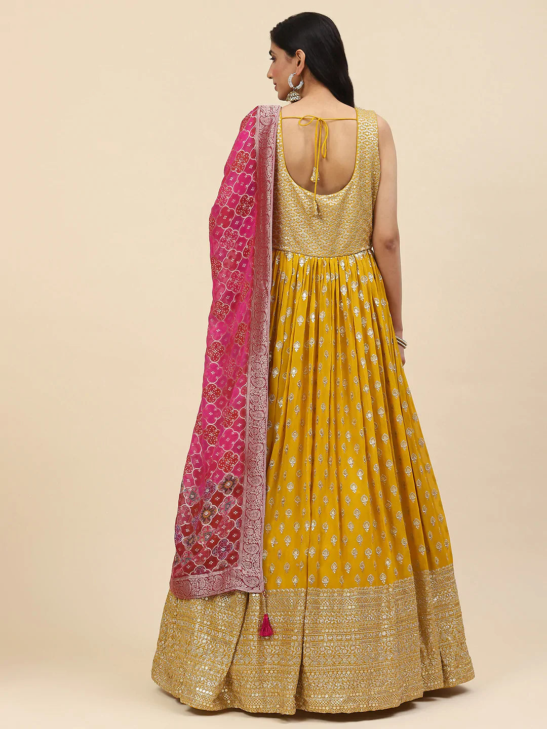 Sequin Embroidered Georgette Kurta With Churidar &amp; Dupatta