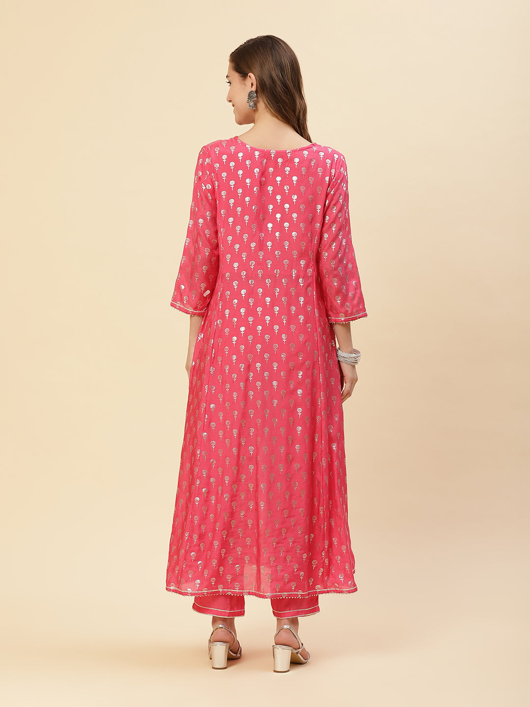 Cotton Muslin Zari Work Angrakha Kurti With Pant