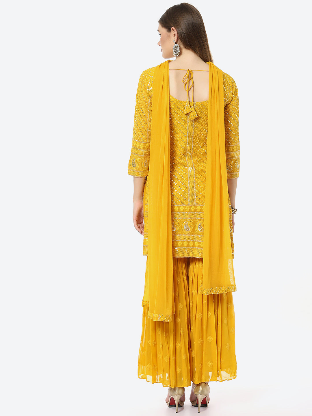 Sequin Georgette Kurti With Sharara &amp; Net Dupatta