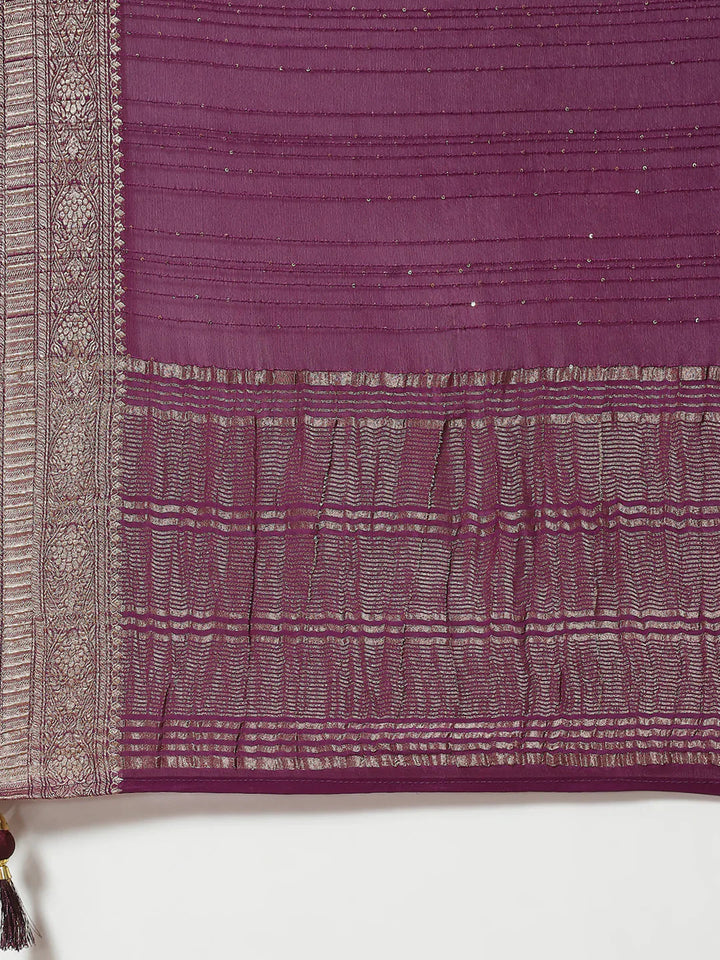 Sequin Embroidered Crepe Plain Saree