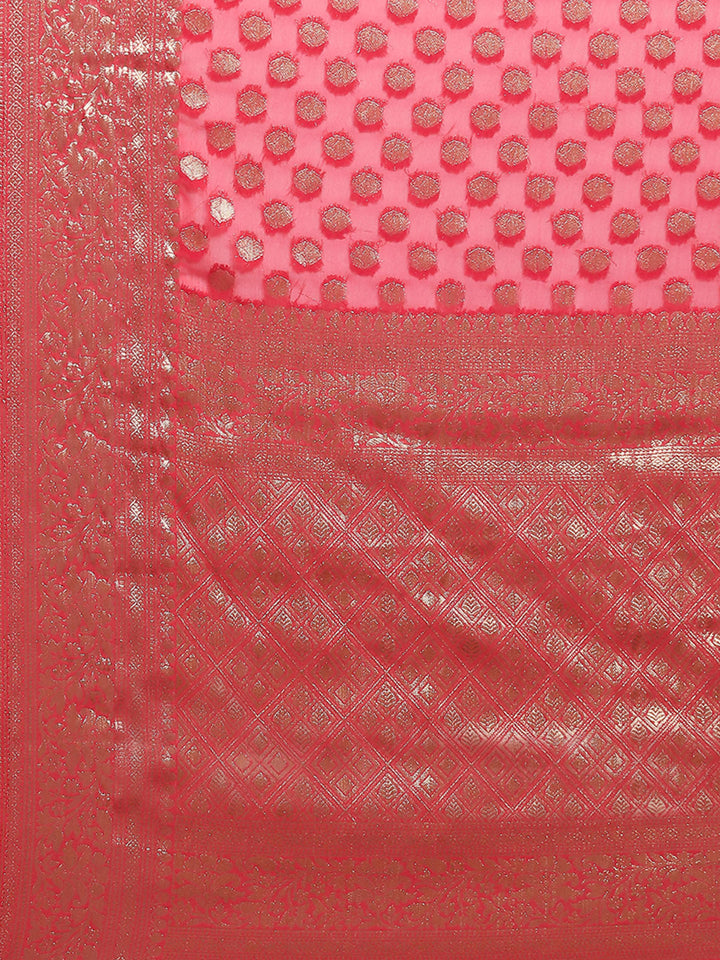Zari Border Booti Chiffon Woven Saree