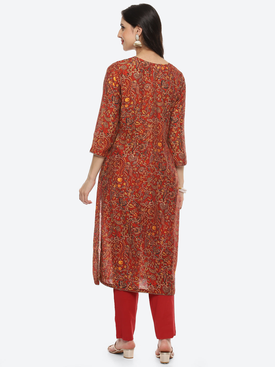 Sequin Yoke Printed Muslin Kurta With Pant