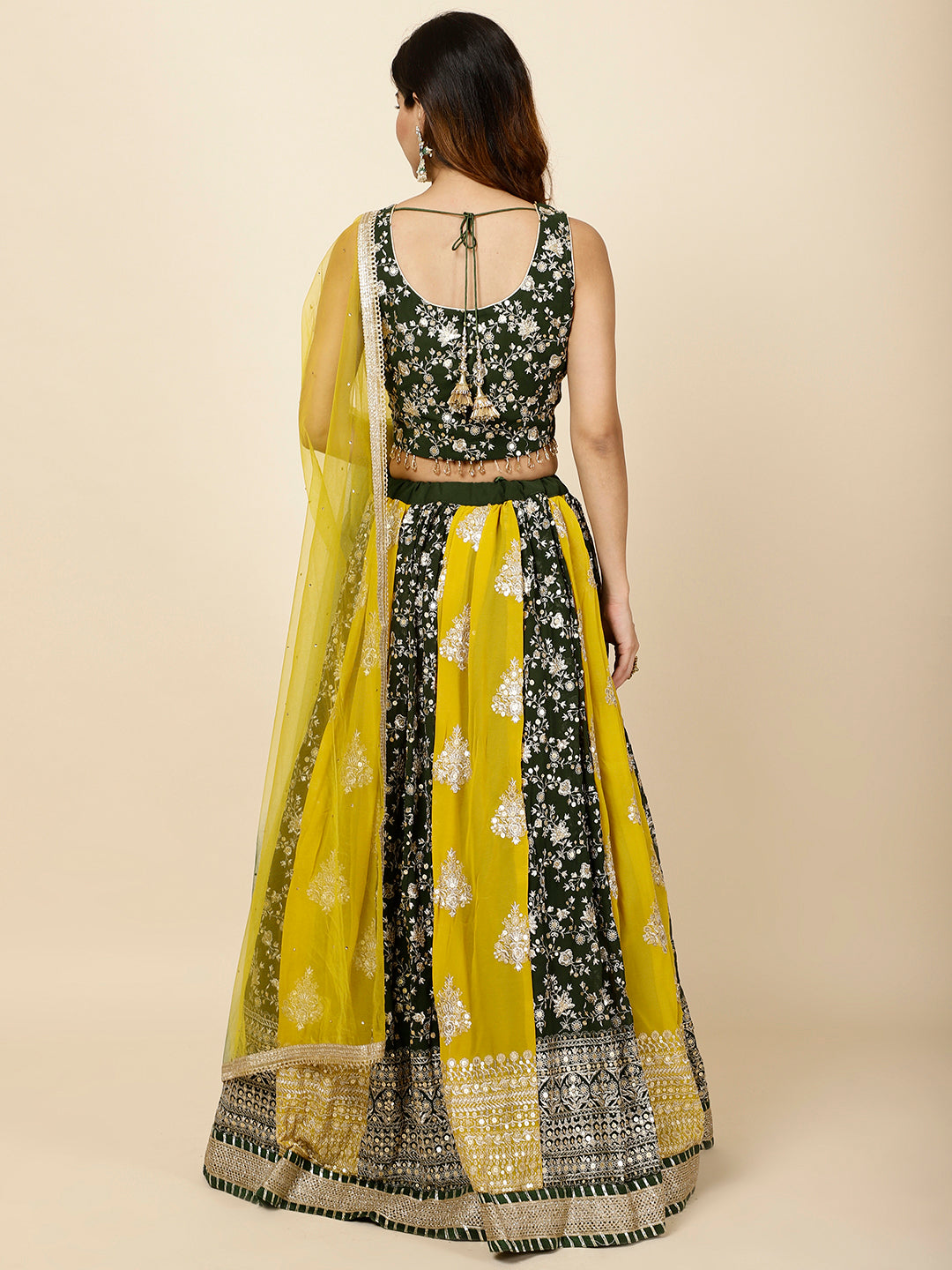 Zari Embroidered Georgette Choli With Lehenga &amp; Dupatta