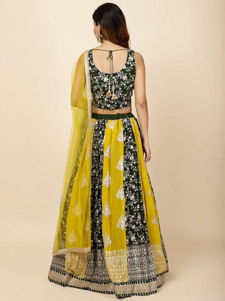 Zari Embroidered Georgette Choli With Lehenga &amp; Dupatta