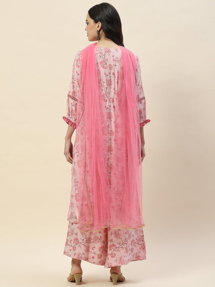 Neck Embroidered Chanderi Suit Set With Dupatta