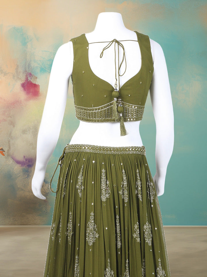 Resham Mirror Work Georgette Choli With Lehenga &amp; Dupatta