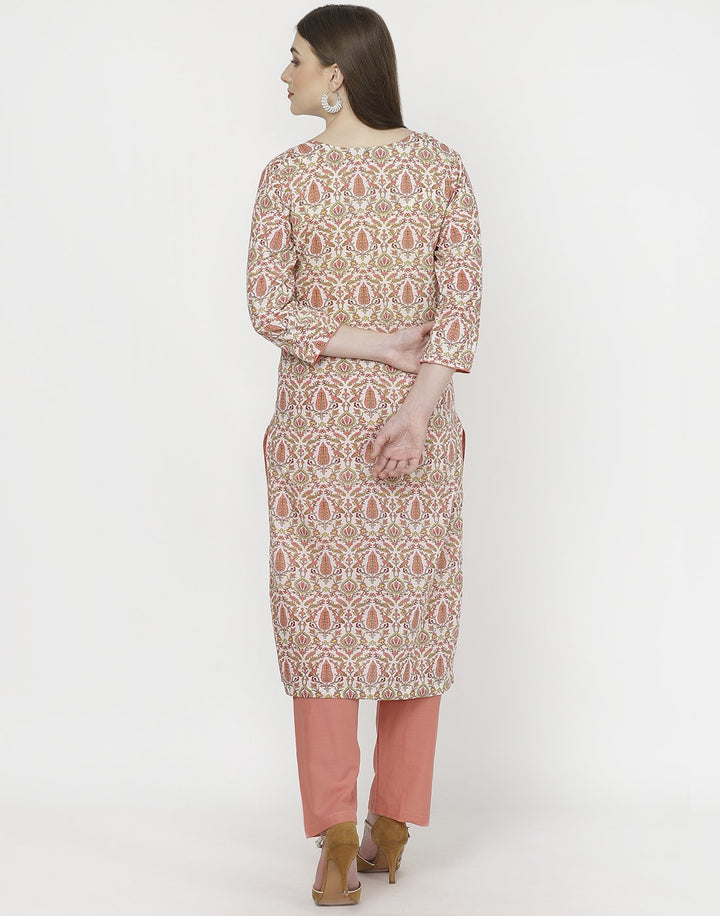 Cream Peach Cotton Kurti with Palazzo