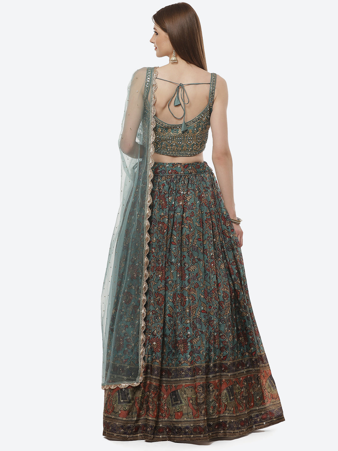 Paisley Printed Crepe Lehenga with Choli And Net Dupatta