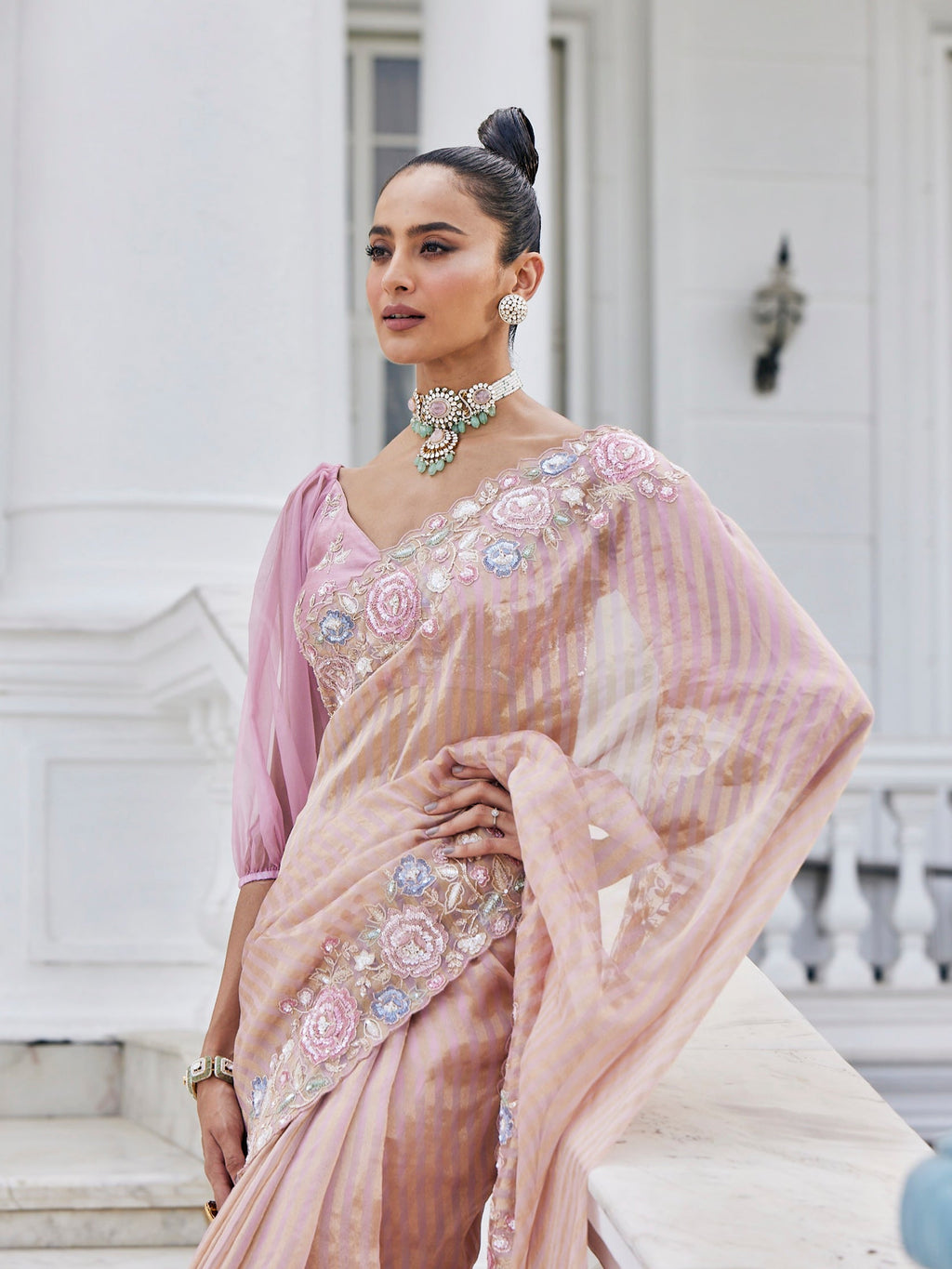 Floral Organza Embroidered Saree