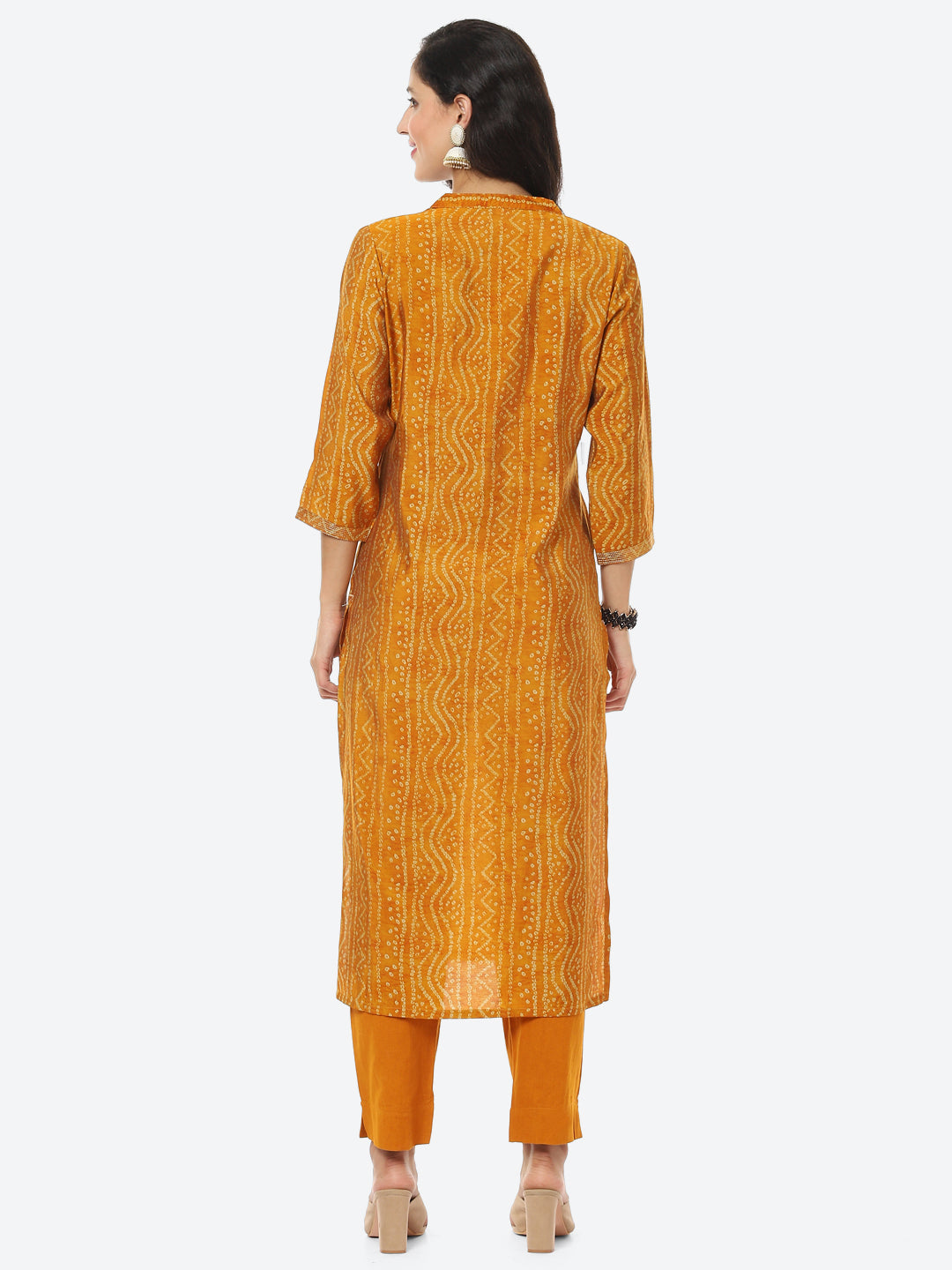 Zari Embroidered Bandhej Printed Muslin Kurti With Pant