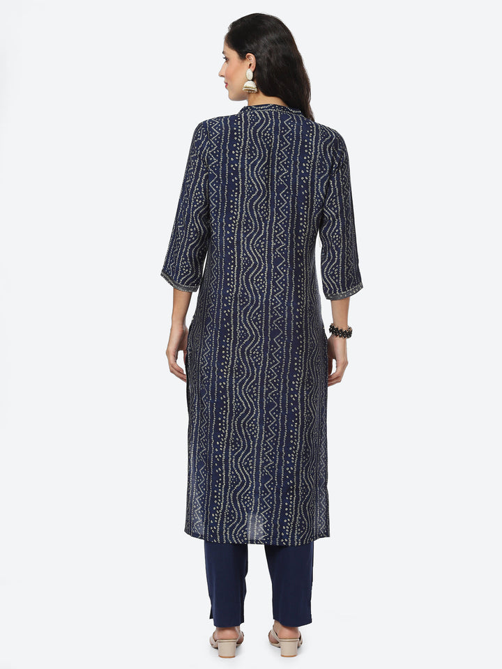 Zari Embroidered Bandhej Printed Muslin Kurti With Pant