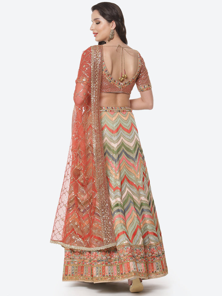 Embroidered Georgette Lehenga With Choli And Dupatta