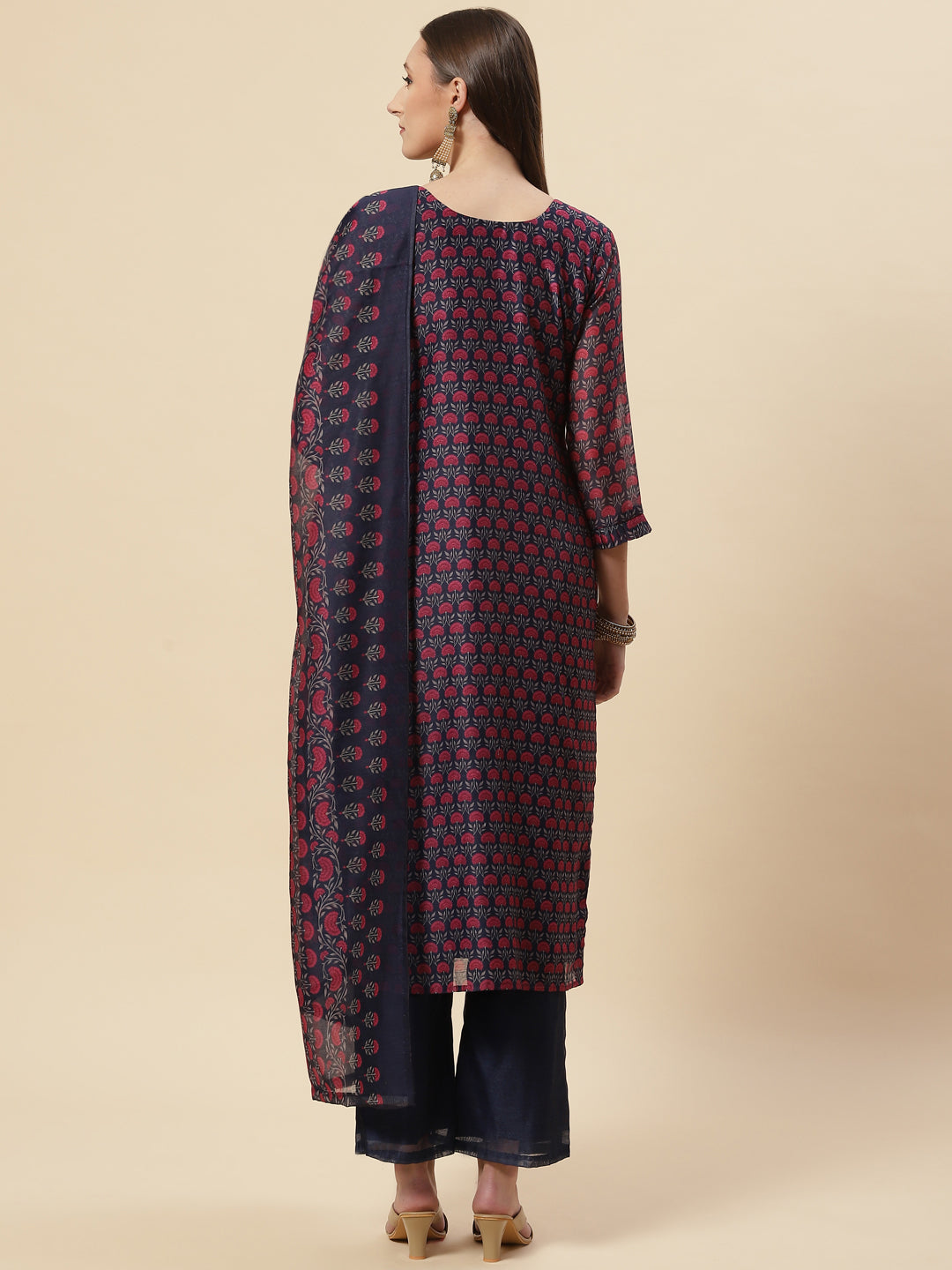 Floral Printed Chanderi Kurta With Pants &amp; Dupatta