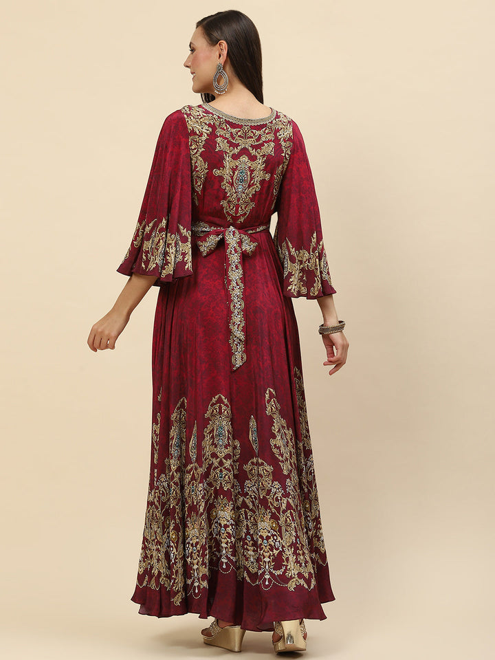 Digital Printed Crepe Gown Dress