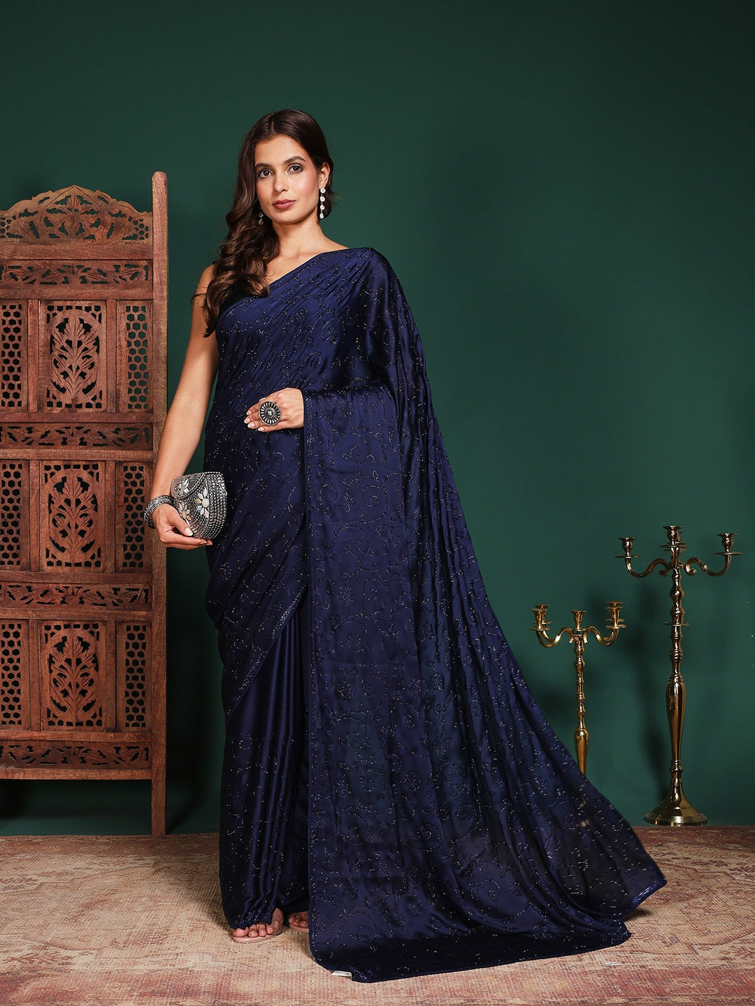 Embroidered Satin Saree
