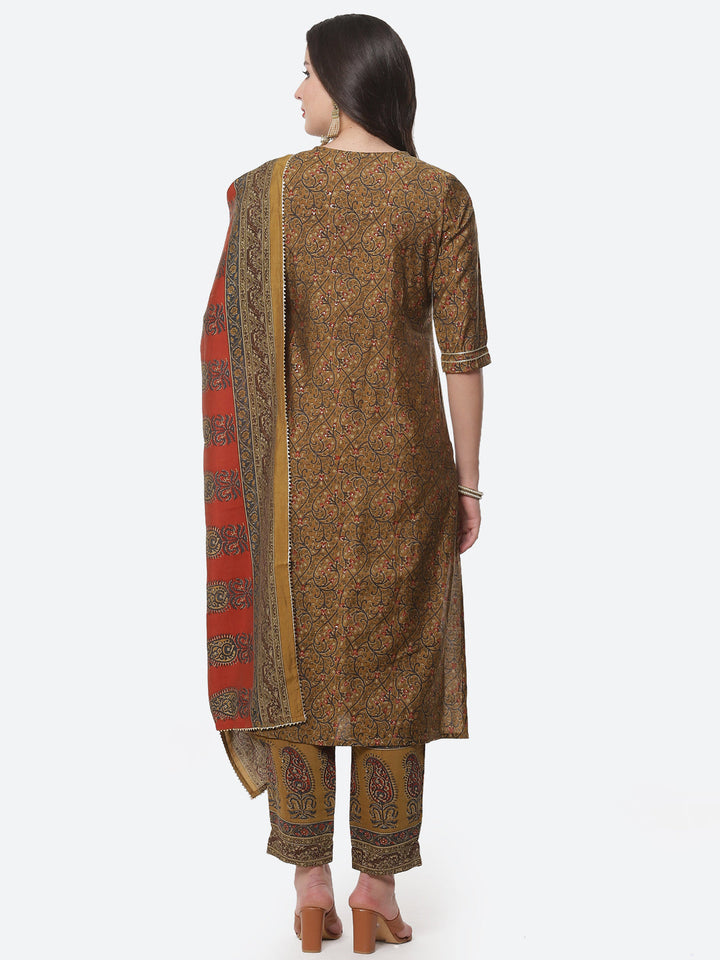 Cotton Muslin Printed Straight Kurti with Pant and Dupatta