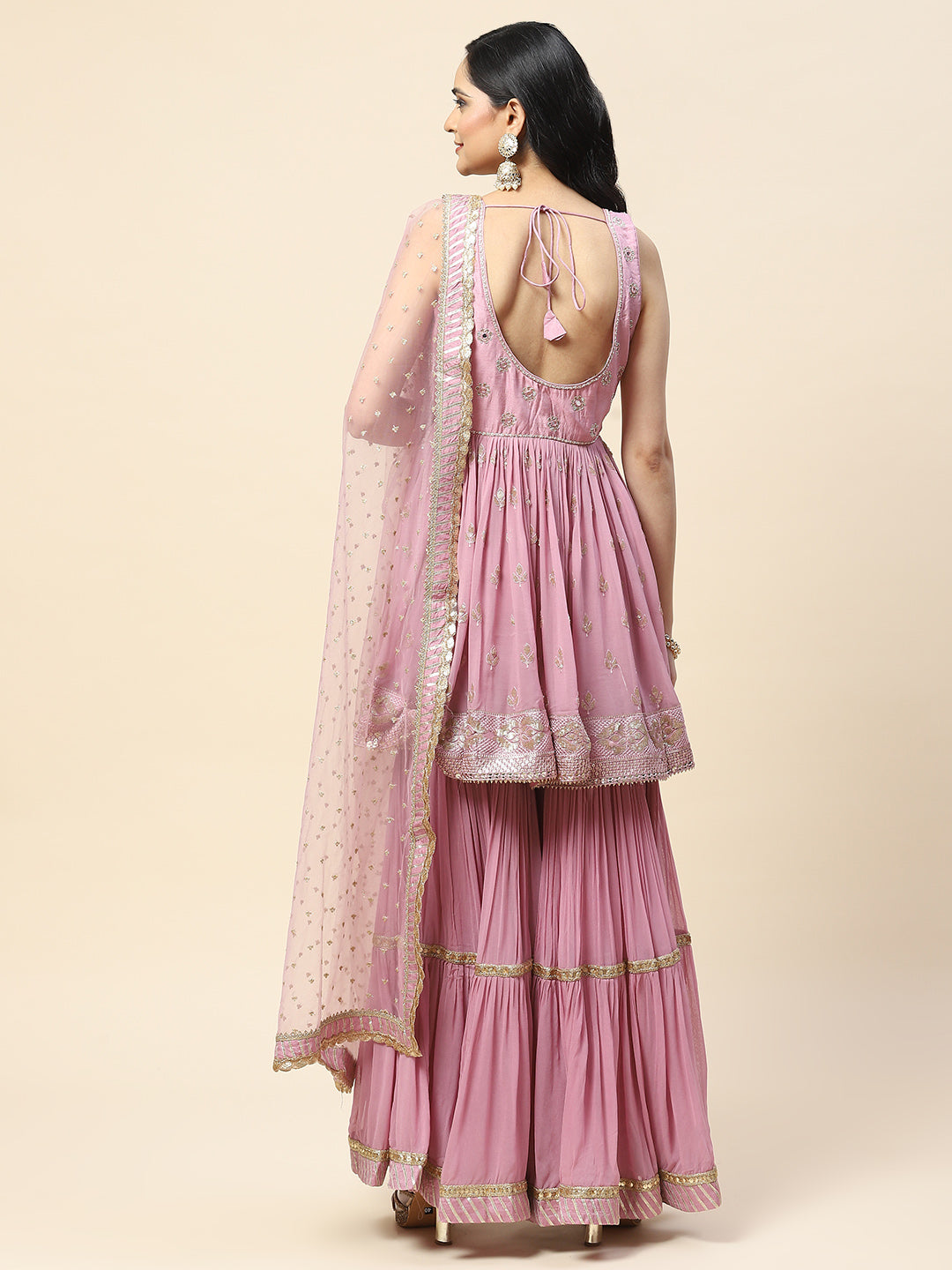 Resham Sequin Embroidered Georgette Kurta With Palazzo &amp; Dupatta