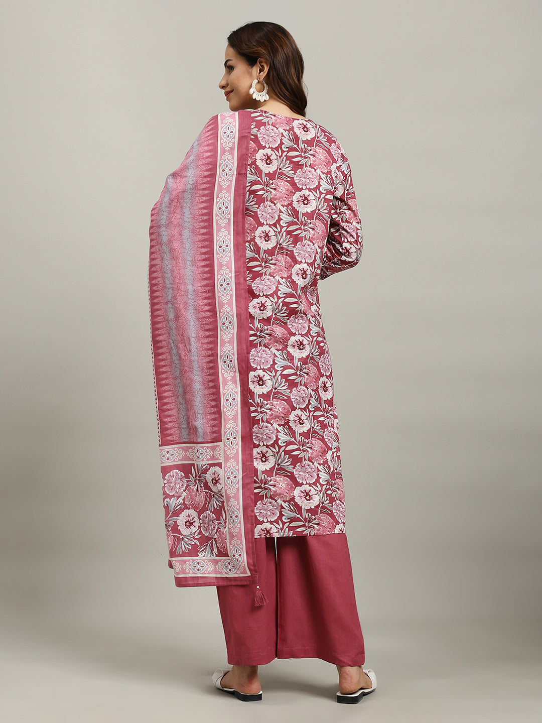 Floral Parinted Cotton Blend Kurta With Pants &amp; Dupatta