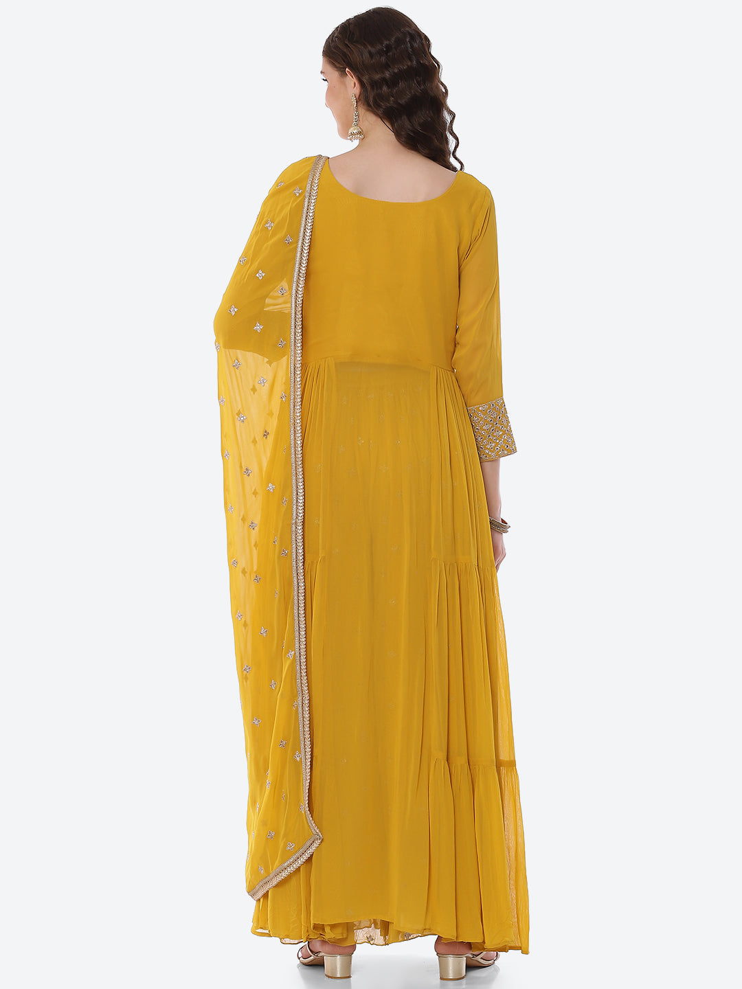 Zari Booti Neck Embroidered Georgette Kurta With Palazzo &amp; Dupatta