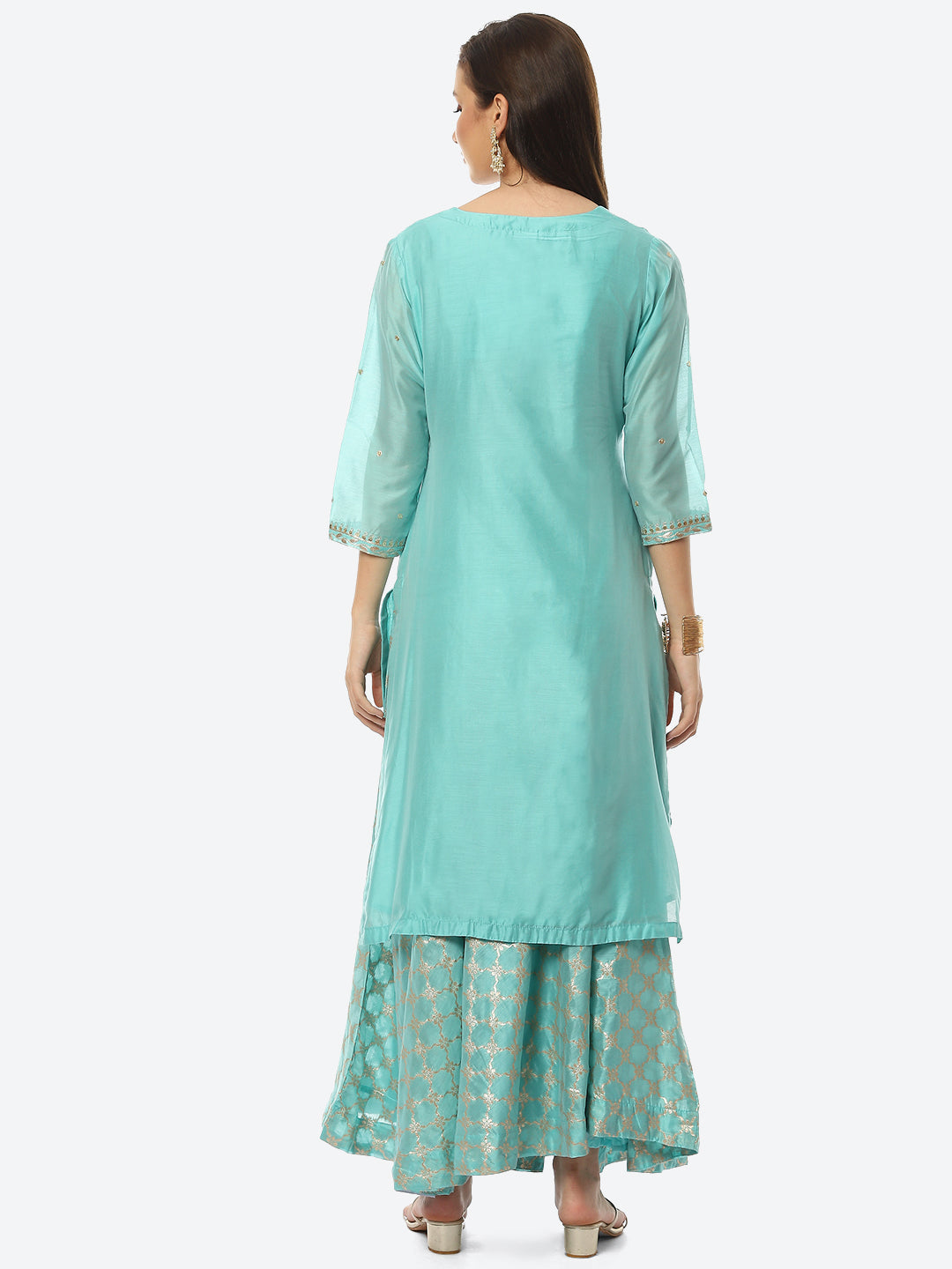 Embroidered Chanderi Kurta With Skirt