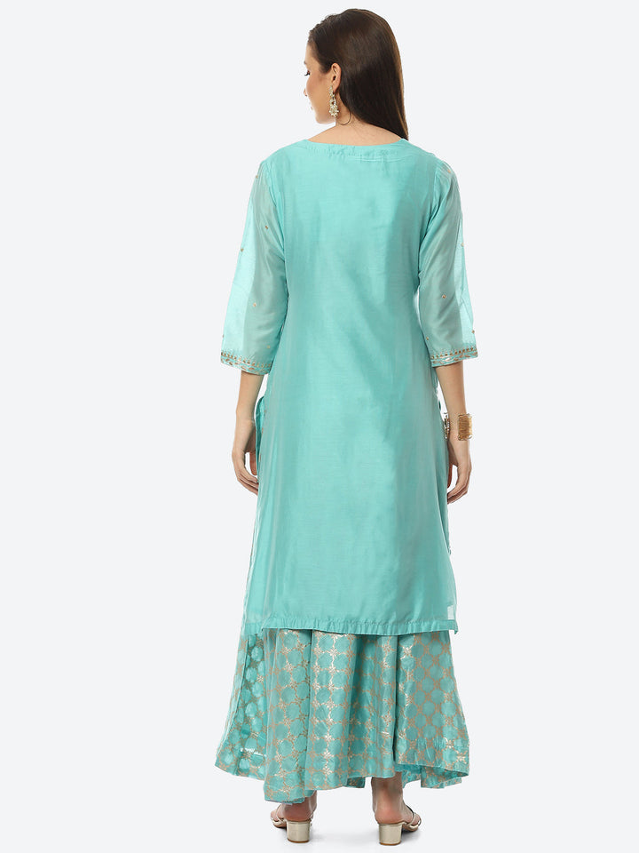 Embroidered Chanderi Kurta With Skirt