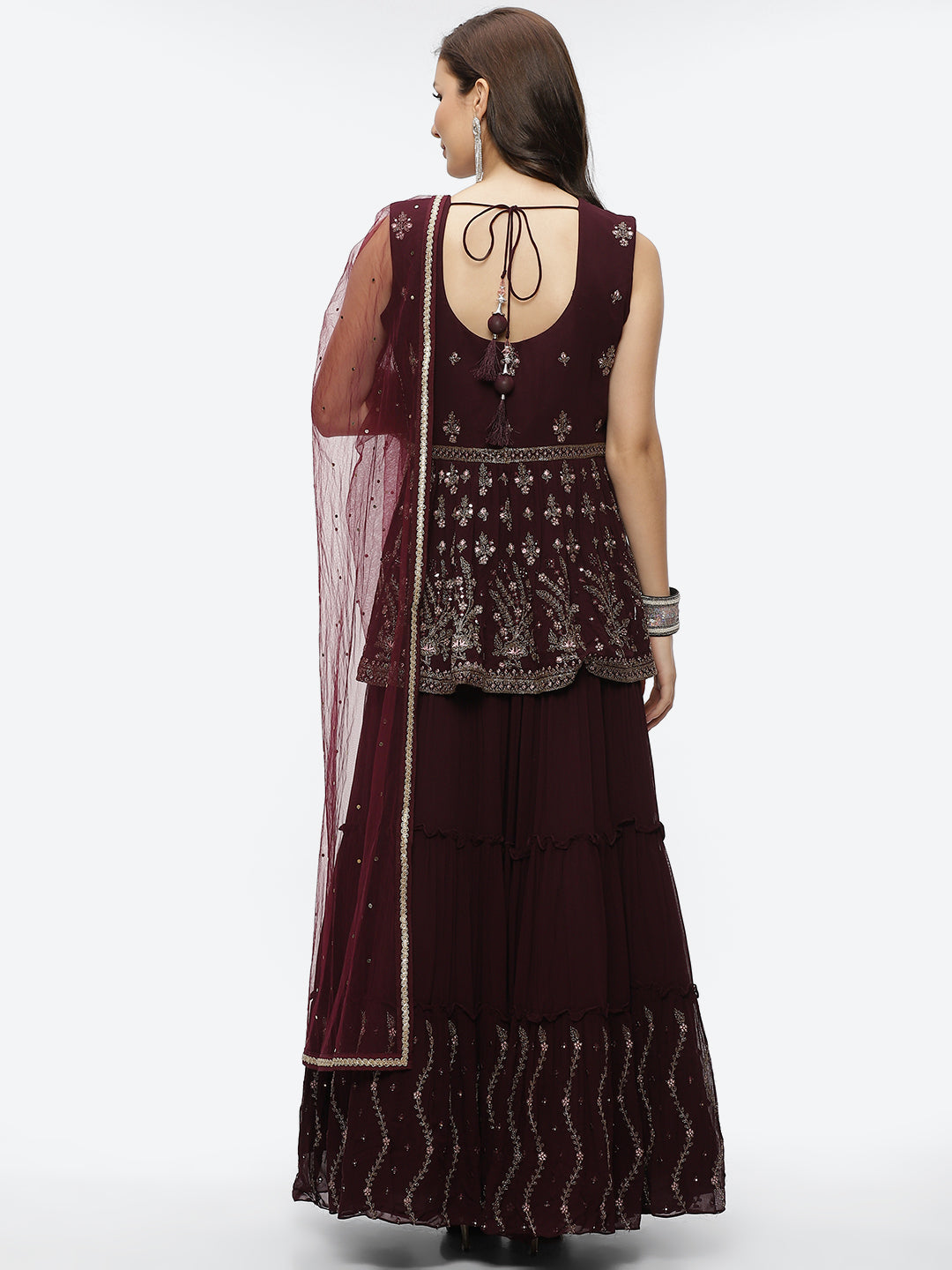 Embroidered Resham Mirror Georgette Choli With Lehenga &amp; Dupatta