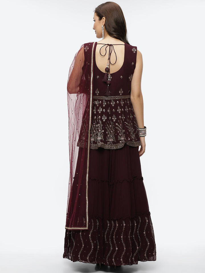 Embroidered Resham Mirror Georgette Choli With Lehenga &amp; Dupatta