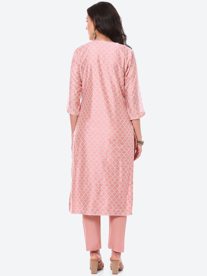 Sequence Work Printed Chanderi Kurta With Pant