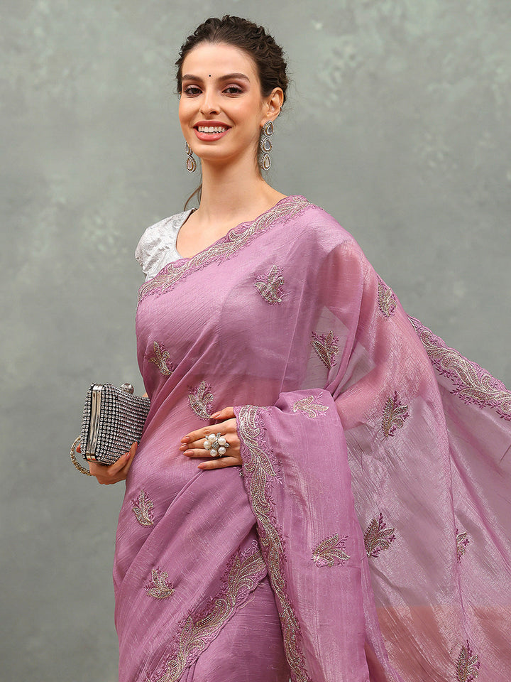 Thread Embroidered Chiffon Saree