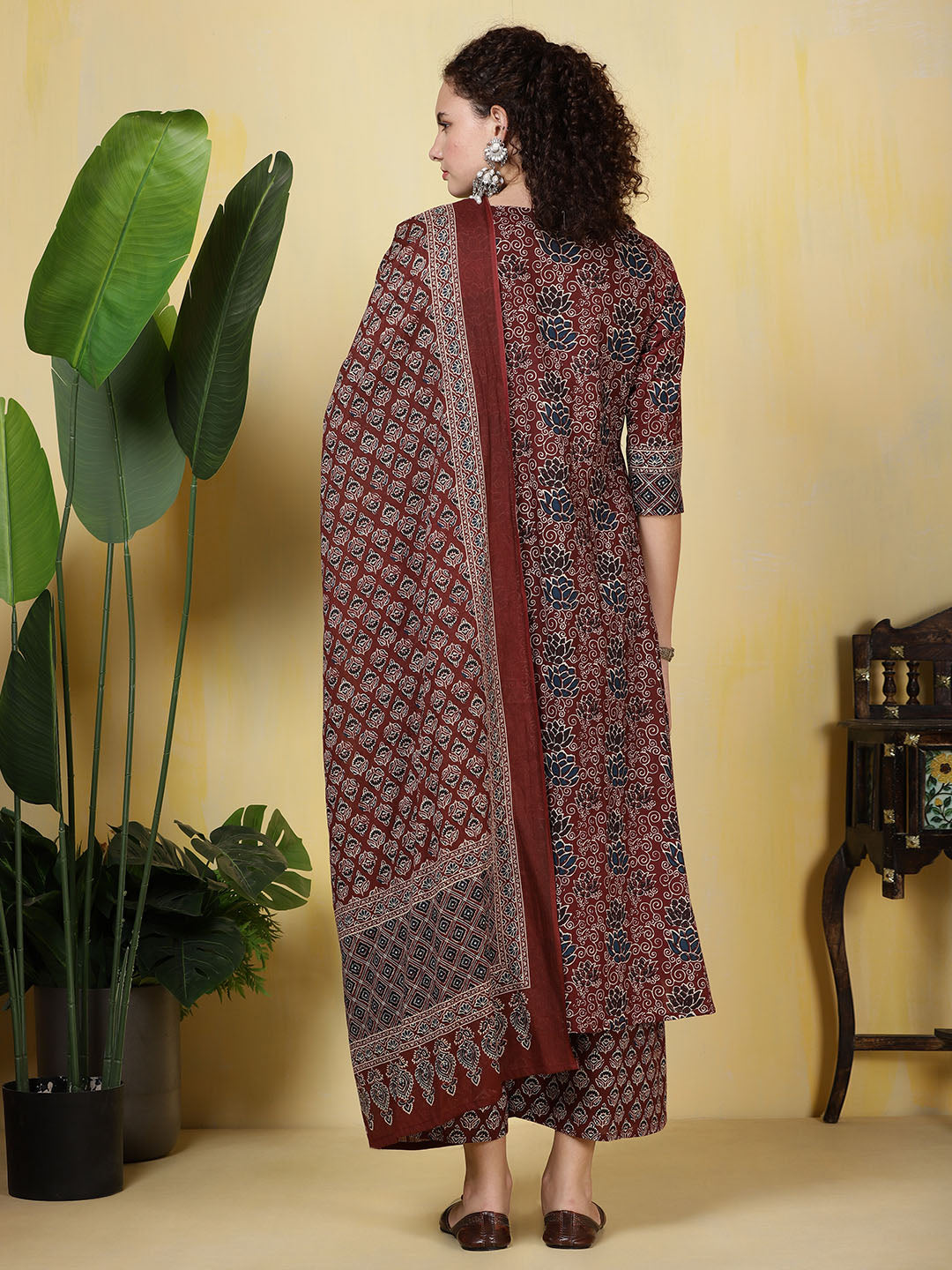 Printed Cotton Blend Kurta With Pants &amp; Dupatta