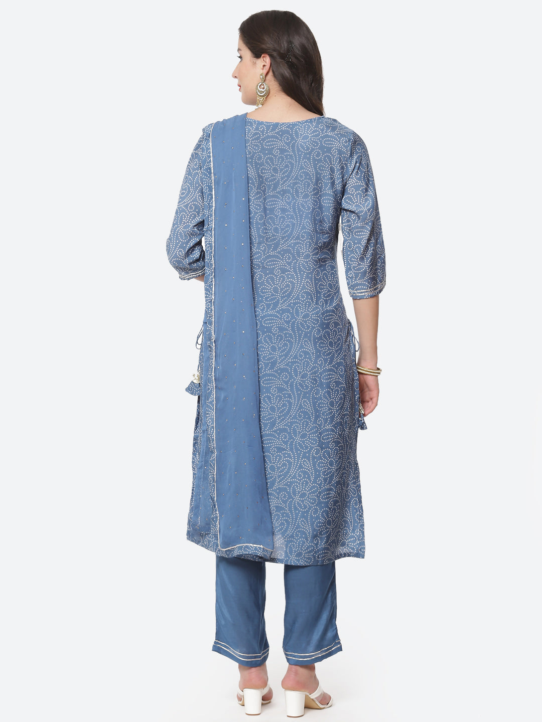 Bandhani Printed Cotton Muslin Stitched Salwar Kameez With Chiffon Dupatta