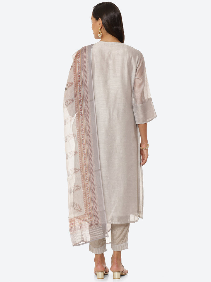 Sequin Work Chanderi Kurta With Pants &amp; Dupatta