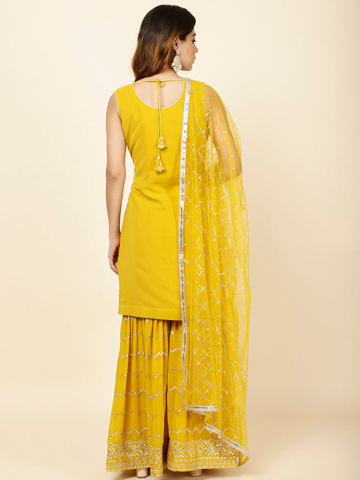 Embroidered Georgette Kurta With Garara &amp; Dupatta
