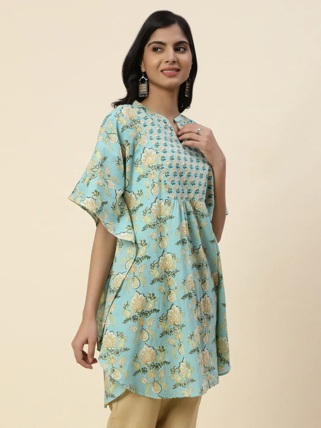 Floral Printed Cotton Kaftan Kurti
