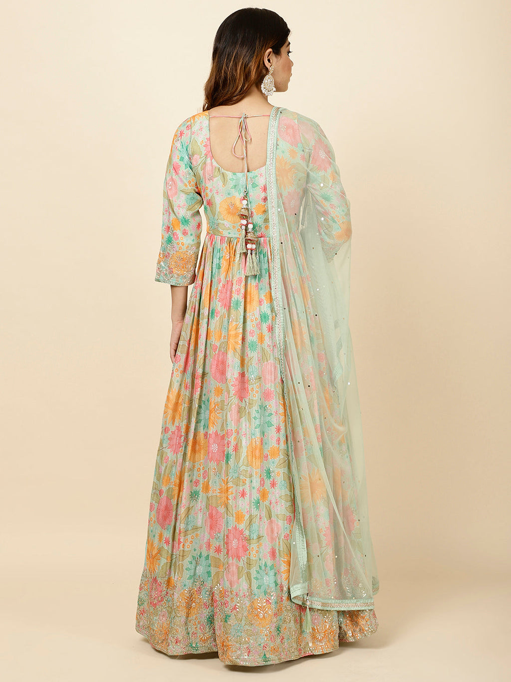Printed Georgette Anarkali Kurta With Churidar & Dupatta