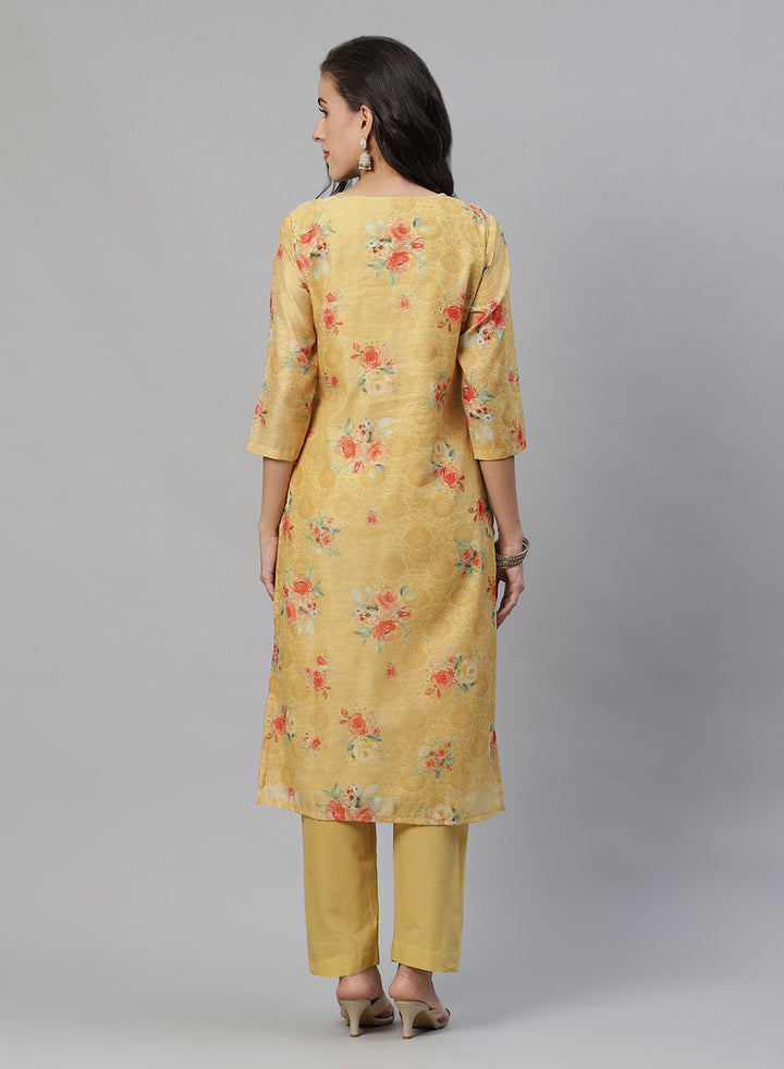 Printed Chanderi Kurti With Pant
