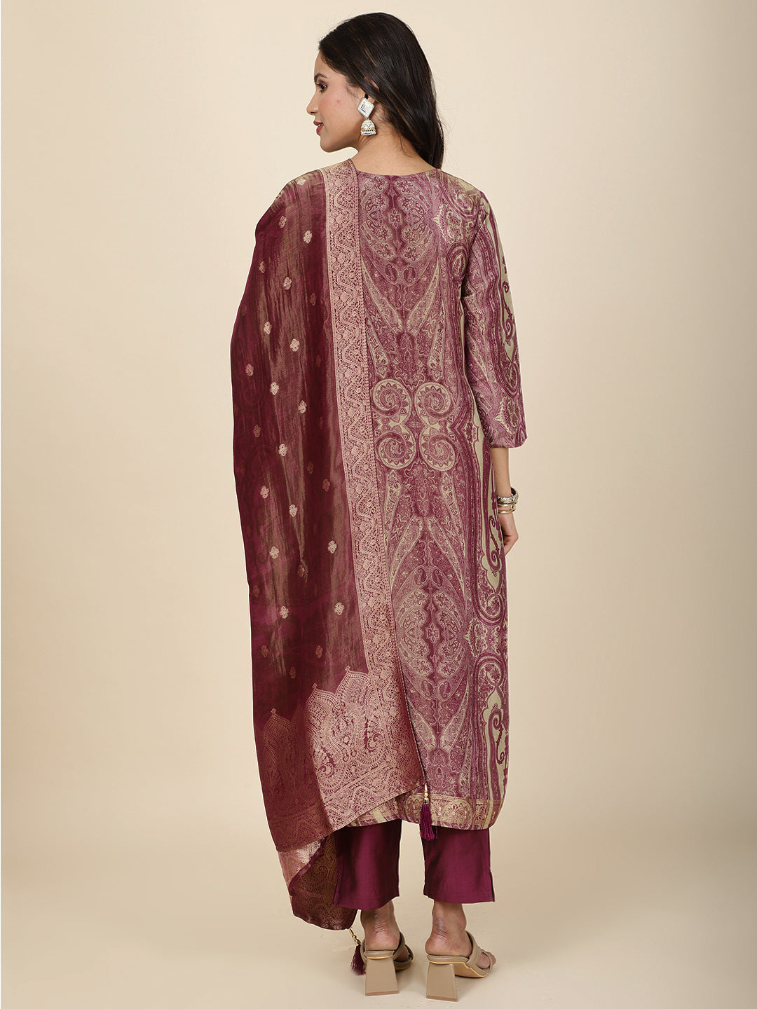 Neck Embroidery Tissue Kurta With Pants &amp; Dupatta