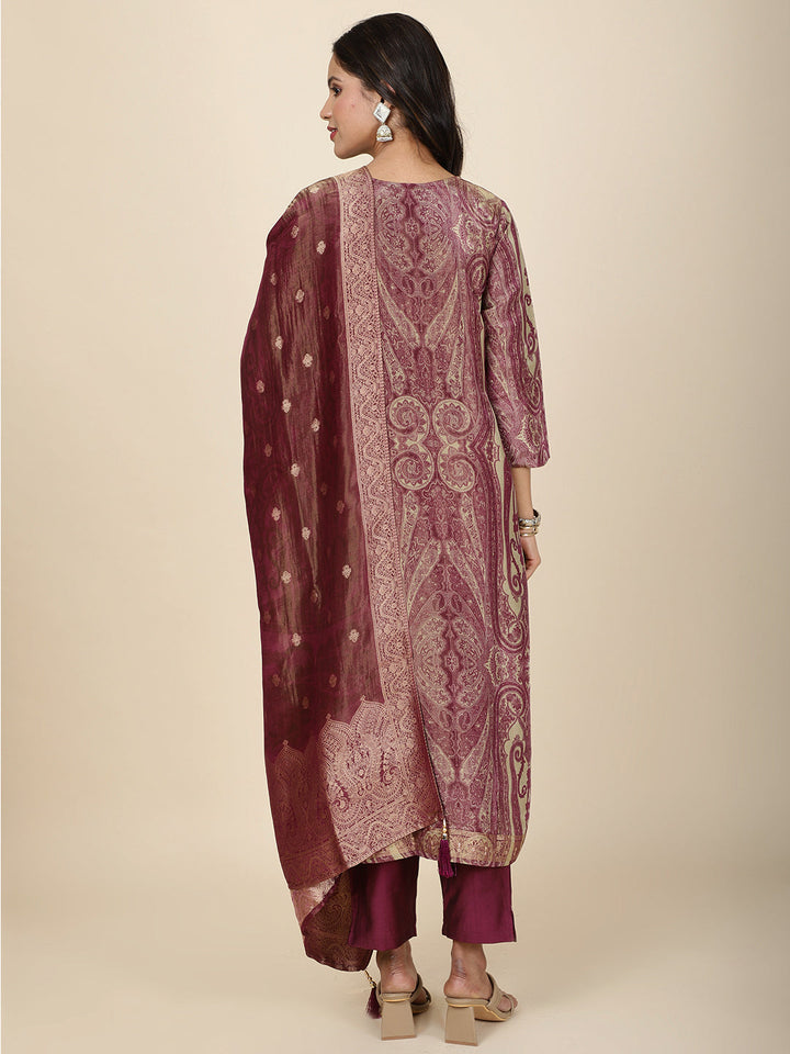 Neck Embroidery Tissue Kurta With Pants &amp; Dupatta
