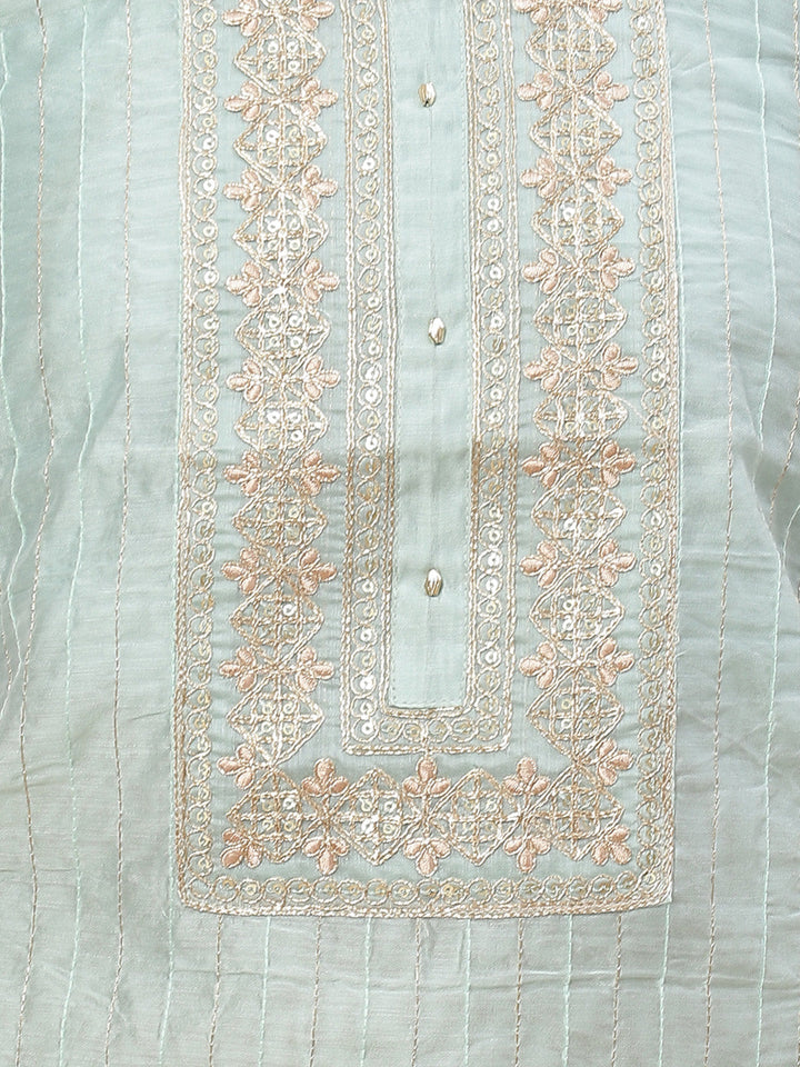 Neck Embroidered Chanderi Unstitched Suit Piece With Dupatta