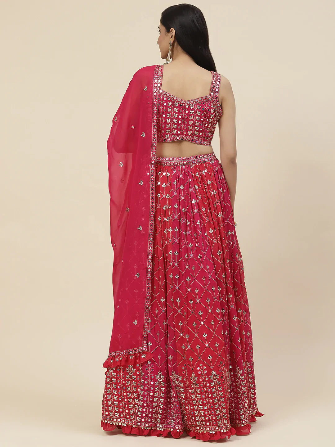 Resham Mirror Booti Georgette Choli With Lehenga &amp; Dupatta
