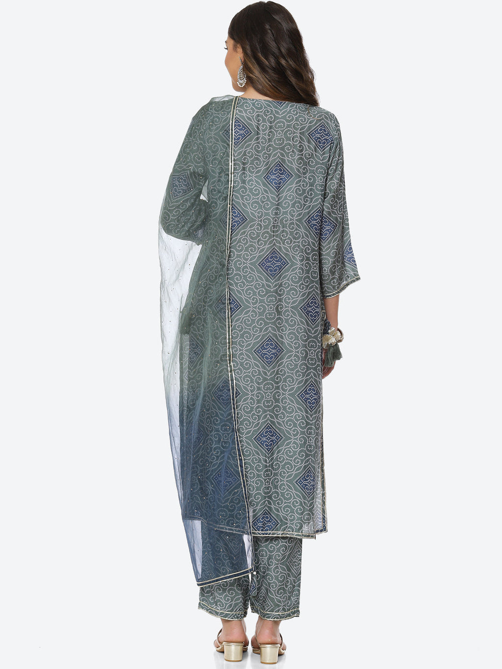 Printed Gota Neck Cotton Kurta With Pant & Dupatta