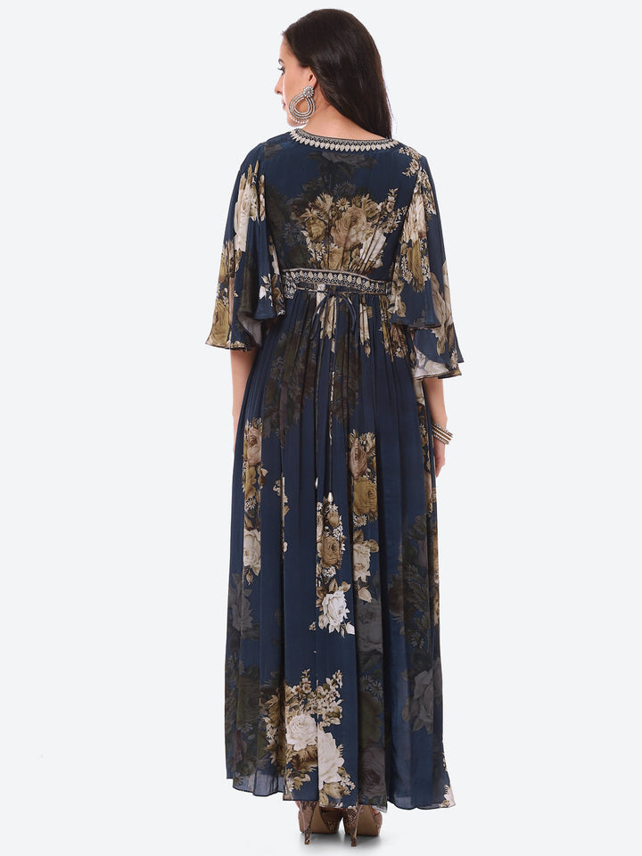 Floral Digital Printed Crepe A-Line Gown Dress