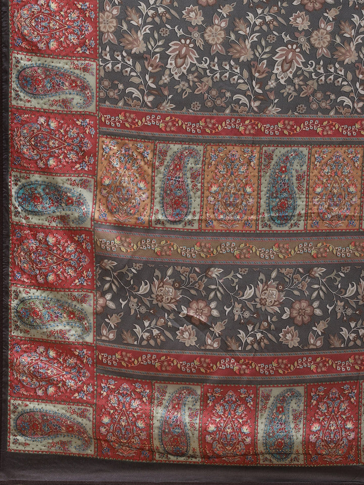Floral Printed Satin Saree