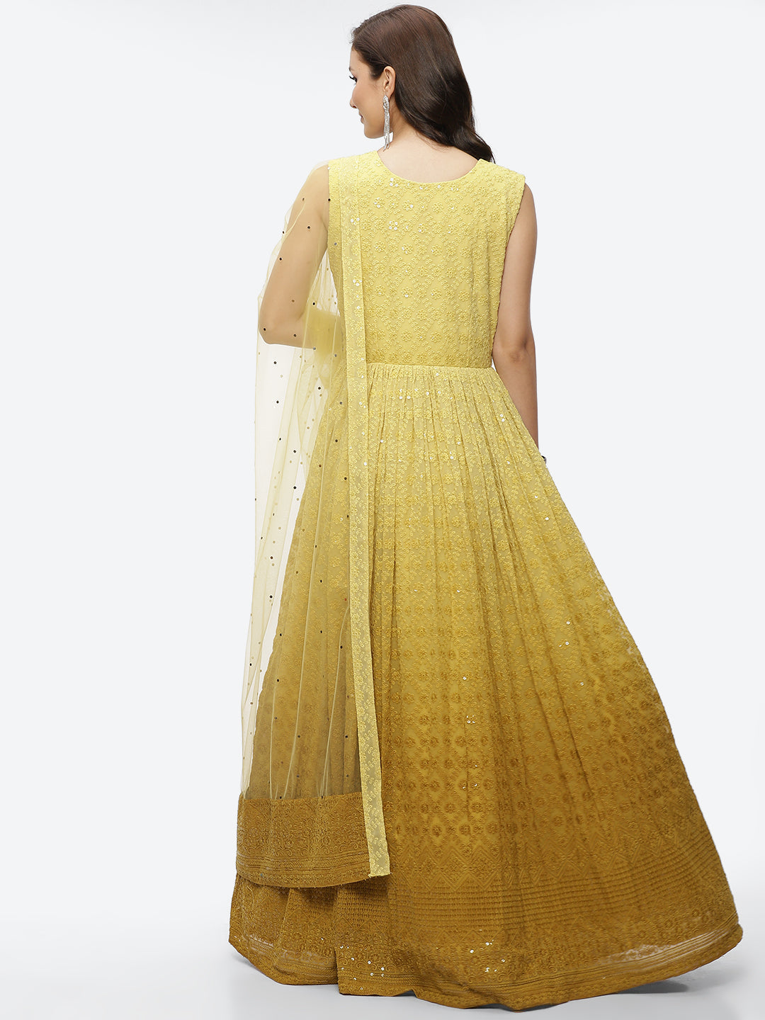 Embroidered Georgette Anarkali Kurta With Churidar &amp; Dupatta