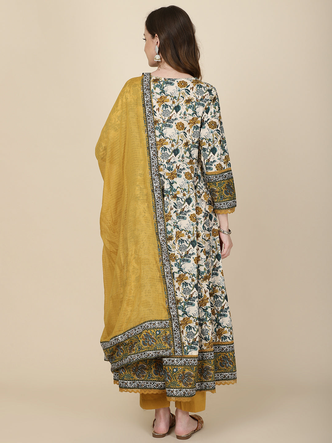 Floral Printed Cotton Kurta With Pants & Dupatta