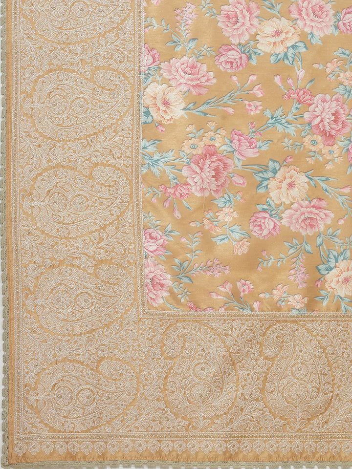 Digital Floral Printed With Resham Border Tussar Saree