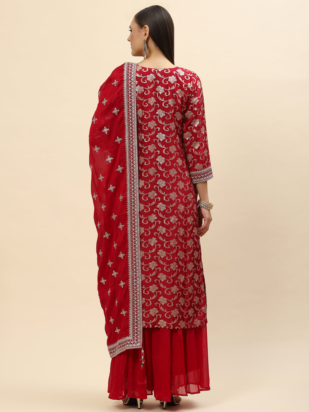 Zari Jaal Handloom Kurta With Palazzo &amp; Dupatta