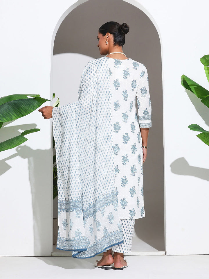 Printed Cotton Blend Kurta With Pant &amp; Dupatta