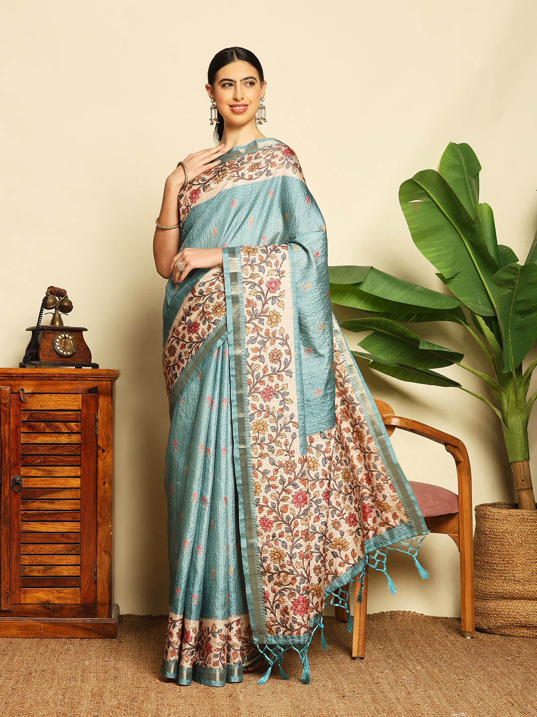 Printed Tussar Saree