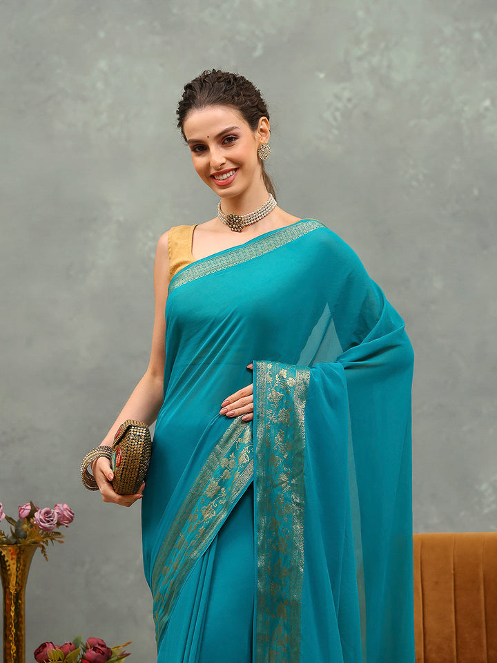 Zari Border Chiffon Woven Saree